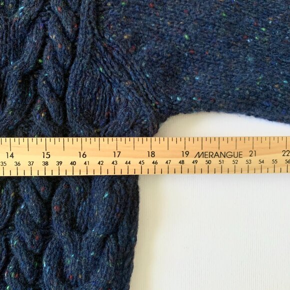 Irelands Eye Islander Wool Cashmere Horseshoe Cable Knit Cardigan Navy Blue Cozy - Picture 9 of 12